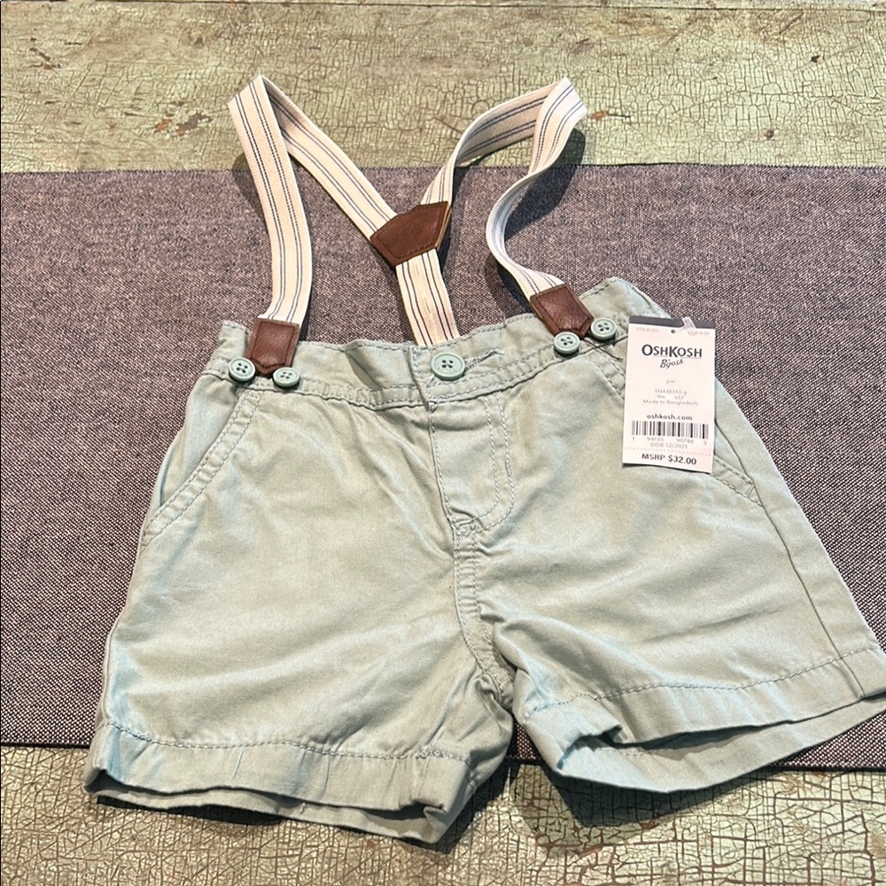 OshKosh B’Gosh Baby Boy Green Shorts Overalls - Church, Easter Ready New